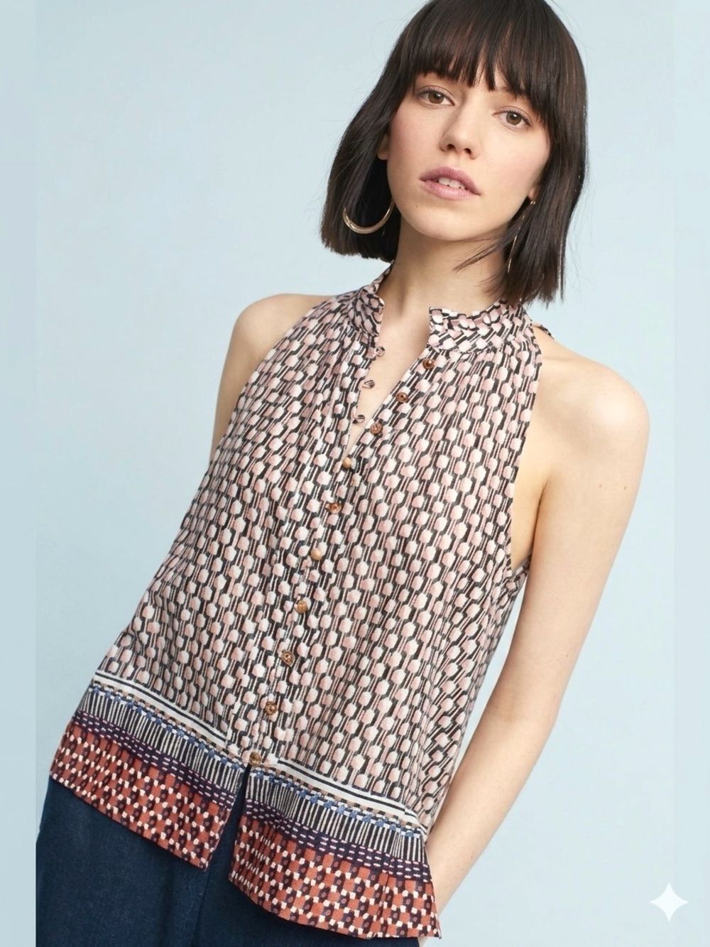 Anthropologie Maeve Prema Floral Sleeveless Button Down Top Boho Summer XS
